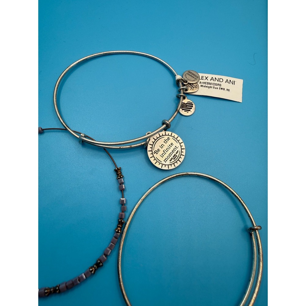 Alex and Ani Bangle Bracelet Set Midnight Sun Pink Crystal Purple Beaded 3pc - Picture 6 of 6